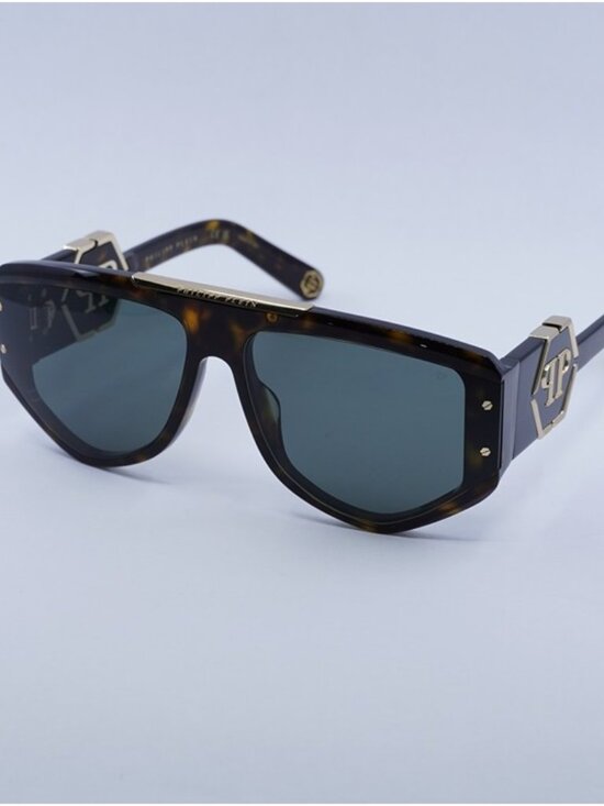 Philipp Plein SPP093M 0722 Sunglasses Dark Havana Aviator Frame, Green Lenses main image 8